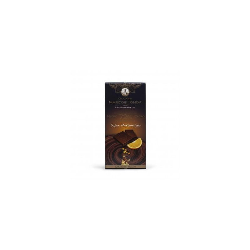 CHOCOLATE NEGRO 72% CACAO CON NARANJA 100GR. MARCOS TONDA