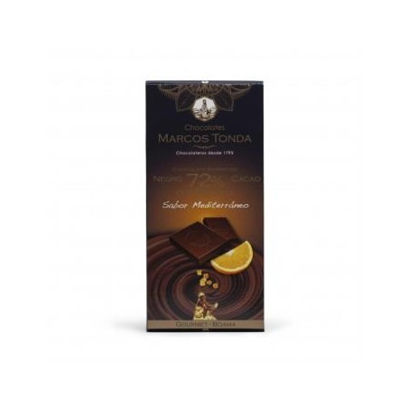 CHOCOLATE NEGRO 72% CACAO CON NARANJA 100GR. MARCOS TONDA